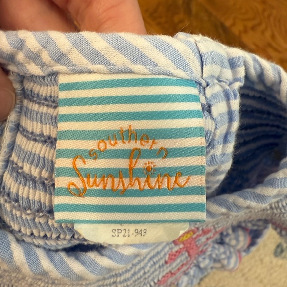 Southern Sunshine Smocked Seersucker Dress with Anchors and Lighthouse Size 12M - Picture 3 of 7